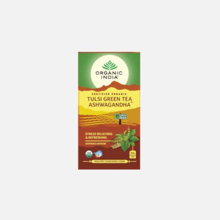 Infusão Bio Tulsi Green tea Ashwagandha- 25 saquetas – Organic India
