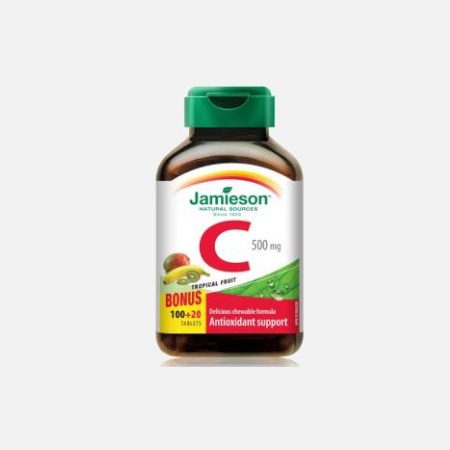 Vitamina C 500 mg – Sabor Tropical – 100 Comprimidos Mastigáveis – Jamieson