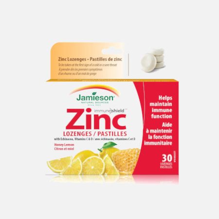 Zinco Lozenges com Equinácea e Vitamina C + D – 30 Comprimidos – Jamieson