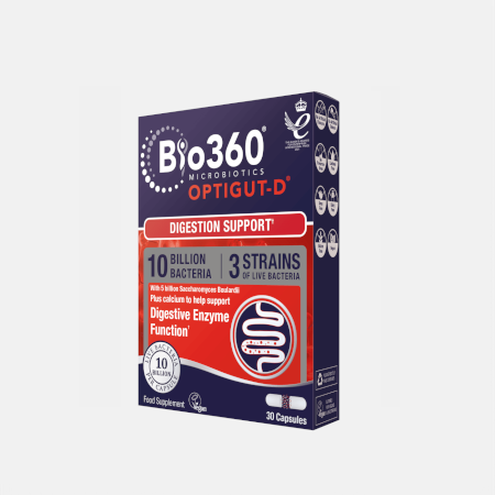 Bio360 OptiGUT-D (10 Billion Bacteria) – 30 cápsulas – Natures Aid