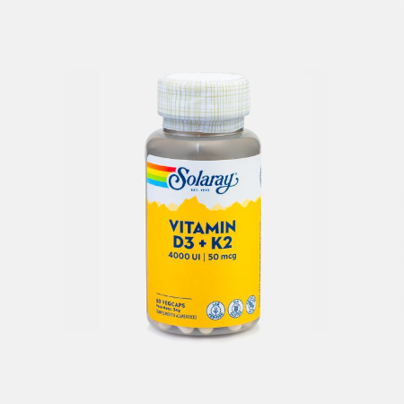 Vitamin D3 4000 + K2 50mcg – 60 cápsulas – Solaray