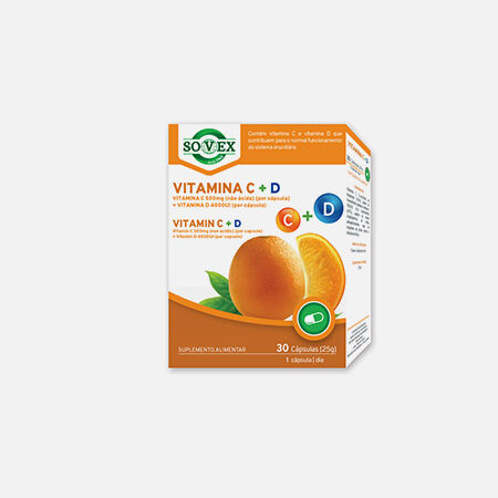 Vitamina C 500mg + Vitamina D 4000UI – 30 cápsulas – Sovex