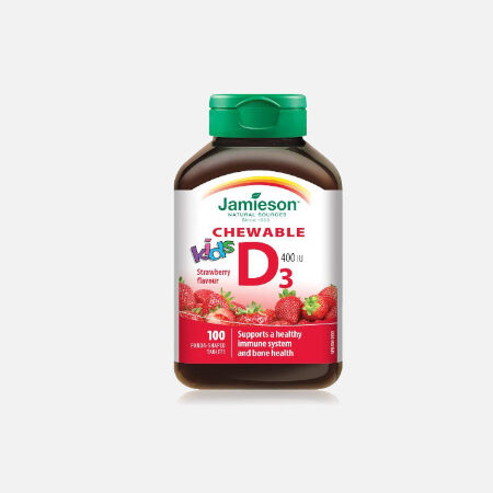 Vitamina D3 Kids 400 UI – Morango – 100 Comprimidos Mastigáveis – Jamieson