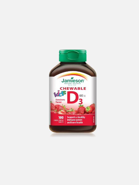 Vitamina D3 Kids 400 UI - Morango - 100 Comprimidos Mastigáveis - Jamieson