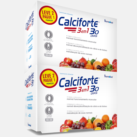 Calciforte 3 em 1 – 2 x 30 comprimidos +30 cápsulas – Fharmonat