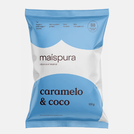 Pipoca Artesanal Caramelo & Coco – 100g – Mais Pura