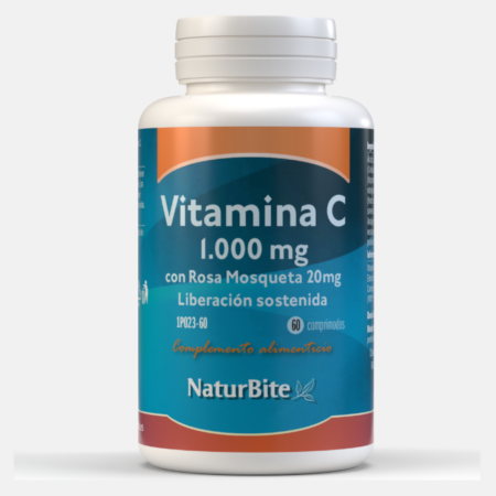 Vitamina C 1000mg + Rosa Mosqueta 20mg + Bioflavonóides – 60 comprimidos – NaturBite