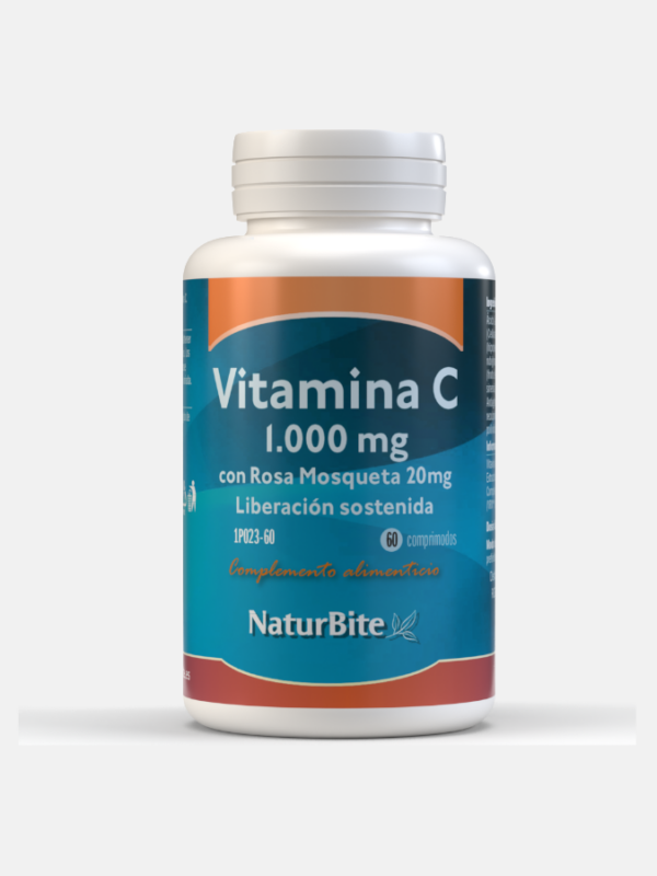 Vitamina C 1000mg + Rosa Mosqueta 20mg + Bioflavonóides - 60 comprimidos - NaturBite