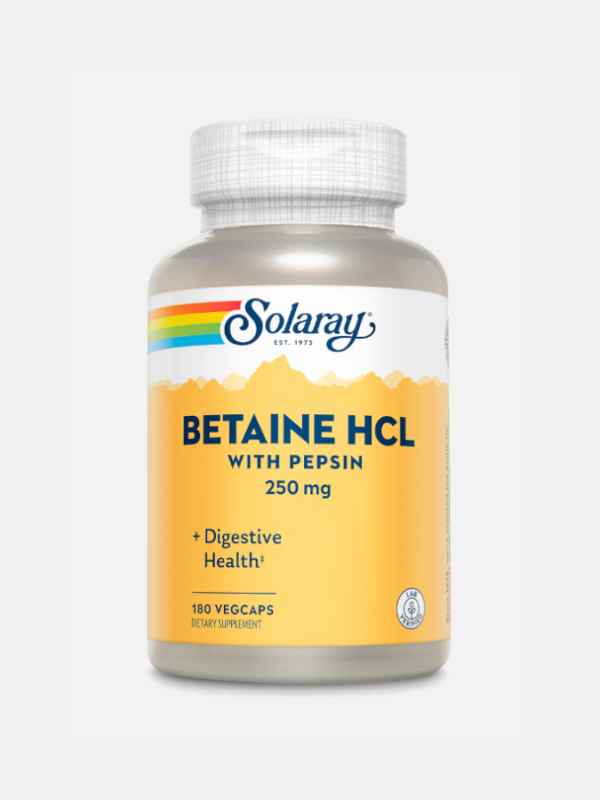 Betaine HCl with Pepsin 250mg - 180 Vegcaps - Solaray