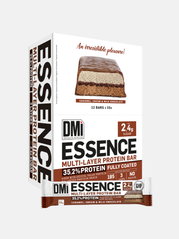P-Essence Multi-layer Protein bar Caramel, cream & milk chocolate - 12x55g - DMI Nutrition