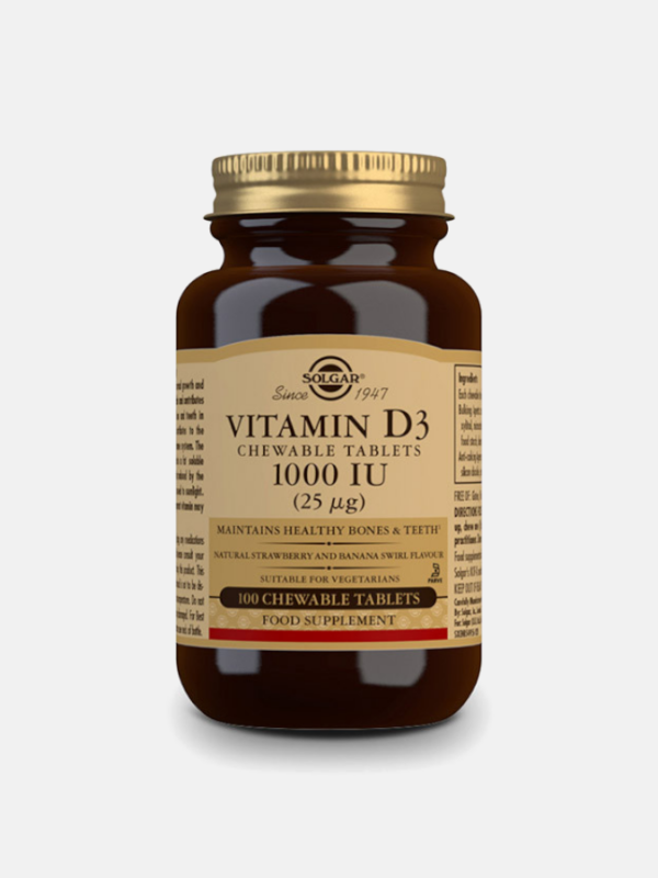 Vitamina D3 1000UI (25mcg) - 100 comprimidos mastigáveis - Solgar