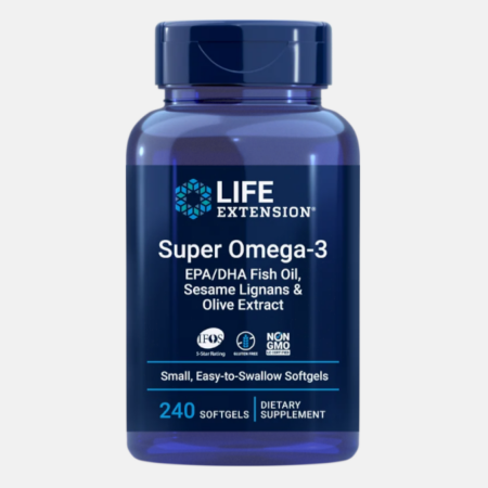 Super Omega-3 EPA/DHA Fish Oil Sesame Lignans & Olive Extract – 240 easy to swallow softgels – Life Extension