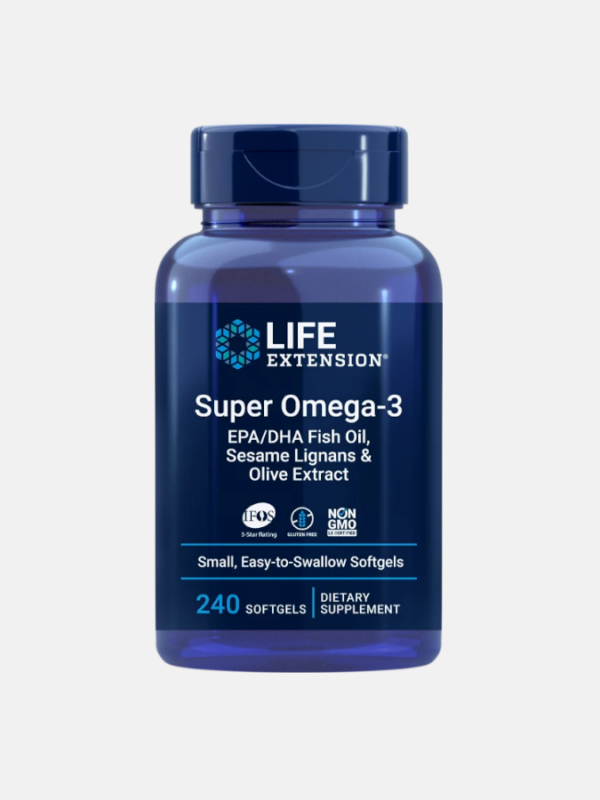Super Omega-3 EPA/DHA Fish Oil Sesame Lignans & Olive Extract - 240 easy to swallow softgels - Life Extension