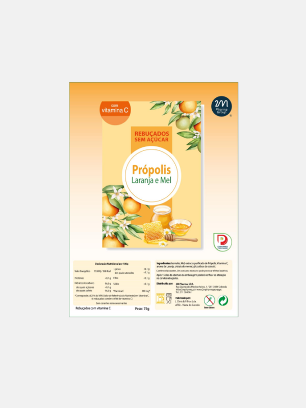 Própolis rebuçados Laranja e Mel - 75g - 2M Pharma