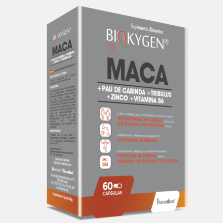 Biokygen Maca + Pau de Cabinda + Tribulus + Zinco + Vitamina B6 – 60 cápsulas – Fharmonat