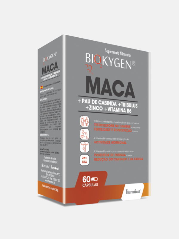 Biokygen Maca + Pau de Cabinda + Tribulus + Zinco + Vitamina B6 - 60 cápsulas - Fharmonat