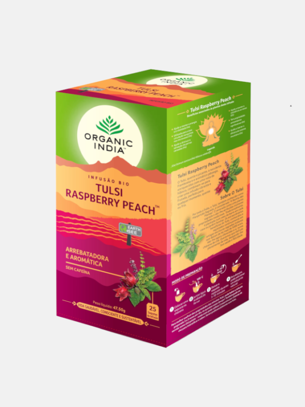 Infusão Bio Tulsi Raspberry Peach - 25 saquetas - Organic India