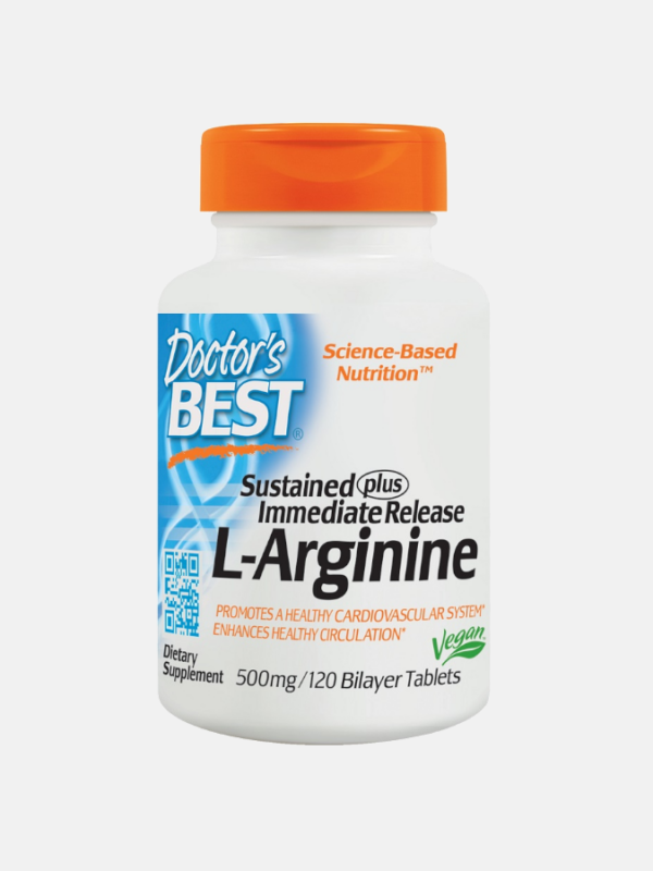 Sustained Plus Immediate Release L-Arginine 500mg - 120 Bilayer Tablets - Doctor's Best