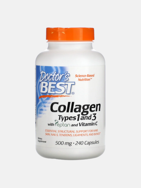 Collagen Types 1 and 3 with Peptan and Vitamin C 500mg - 240 cápsulas - Doctor's Best