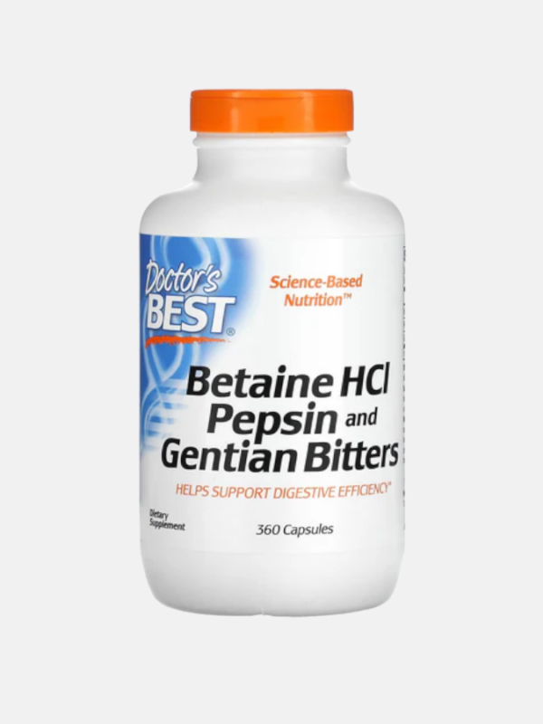 Betaine HCL Pepsin and Gentian Bitters - 360 cápsulas - Doctor's Best