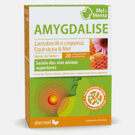 Amygdalise Mel e Menta – 20 comprimidos mastigáveis – Dietmed