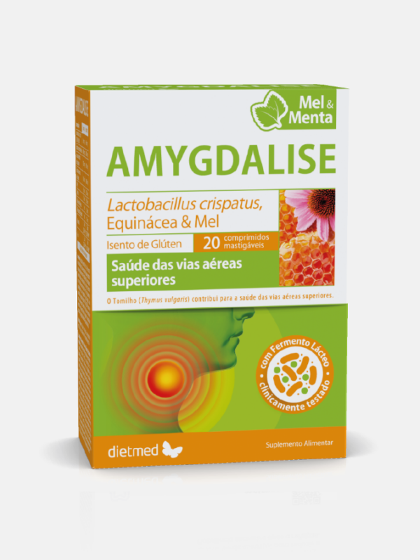 Amygdalise Mel e Menta - 20 comprimidos mastigáveis - Dietmed