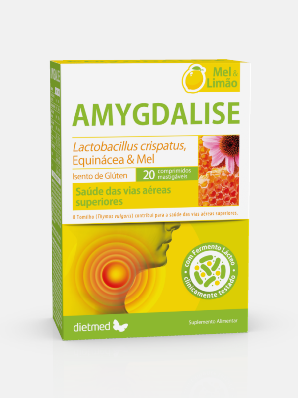 Amygdalise Mel e Limão - 20 comprimidos mastigáveis - Dietmed